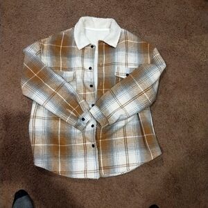 Fur flannel shirt jacket